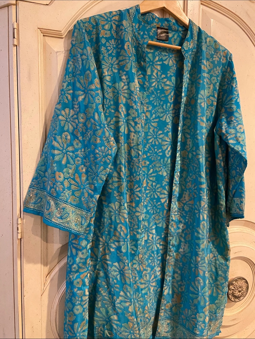 Turquoise Floral Open-Front Kimono Robe - Picture 4 of 6